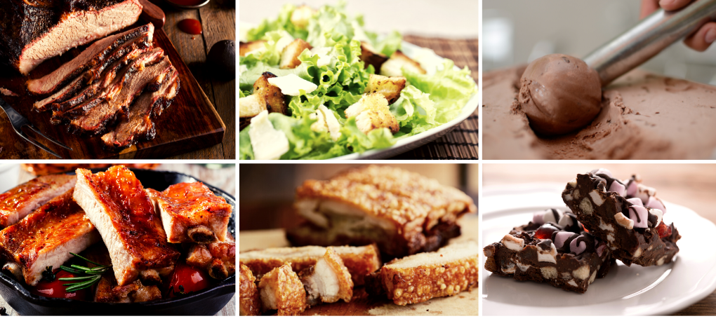 Arcana Brisbane buffet station with ribs, salad, ice cream, pork belly and dessert